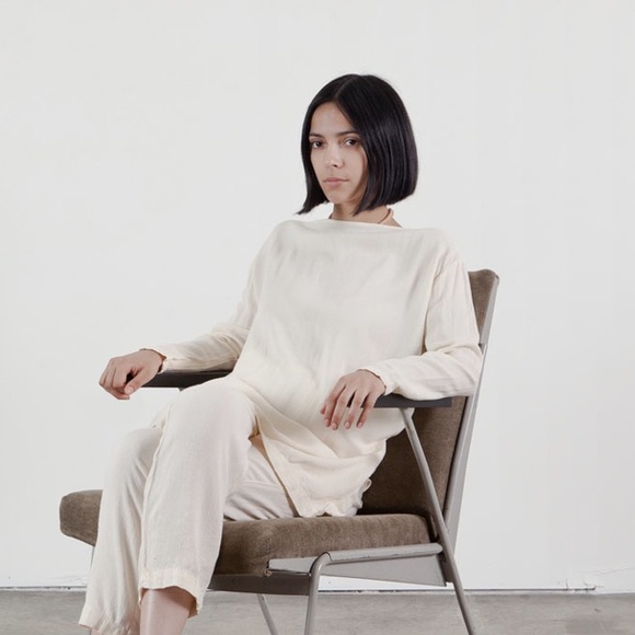 Black Crane Tops - Black Crane Long Sleeve Slit Top Cream Small